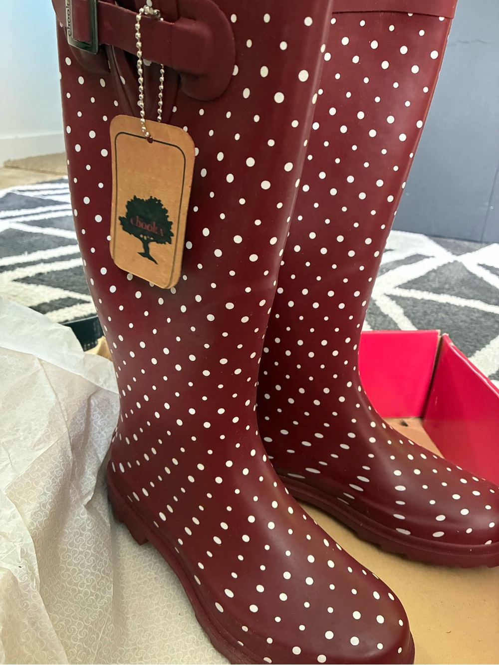 New Polka Dot Rain Boots, size 7